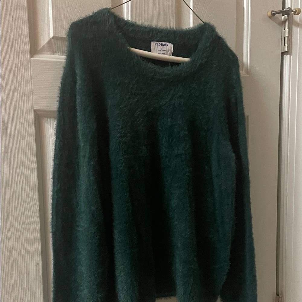 Old Navy Green Fuzzy Crew Neck Sweater